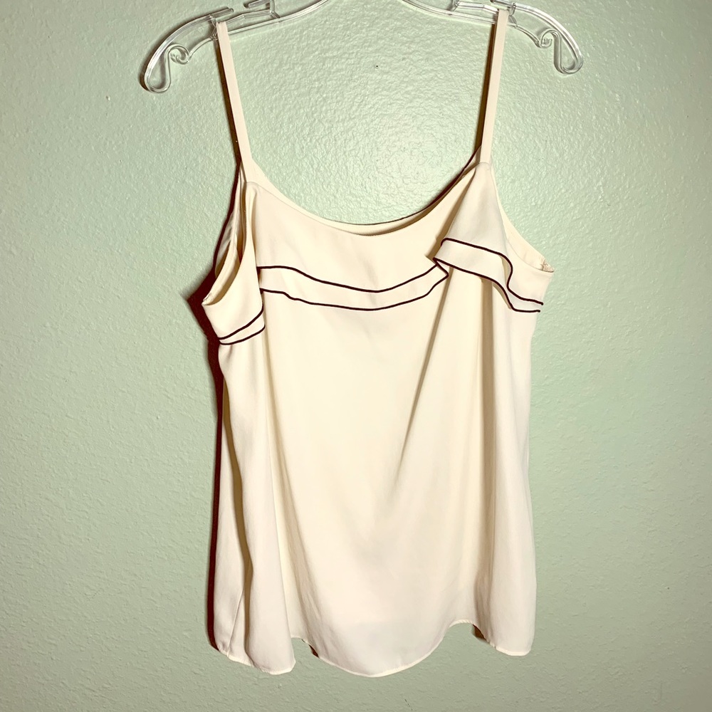 LOFT White Dress Shirt RufflesStrap Black Tank Top